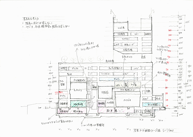 建築設計手描きスケッチ画像