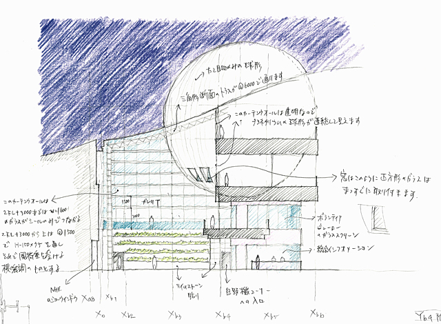 建築設計手描きスケッチ画像