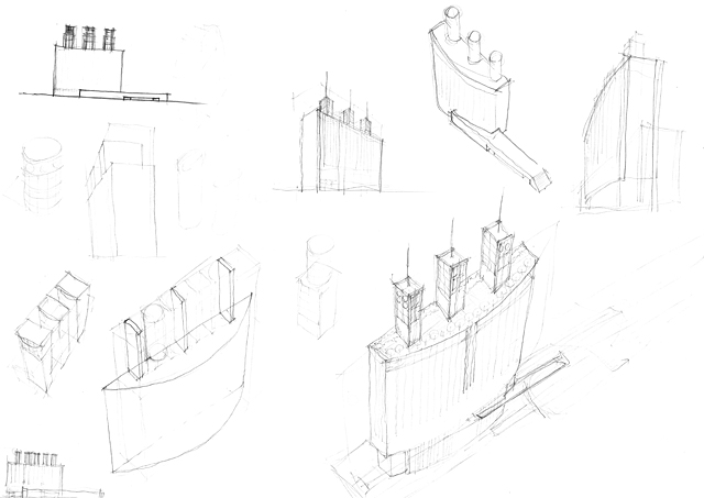 建築設計手描きスケッチ画像