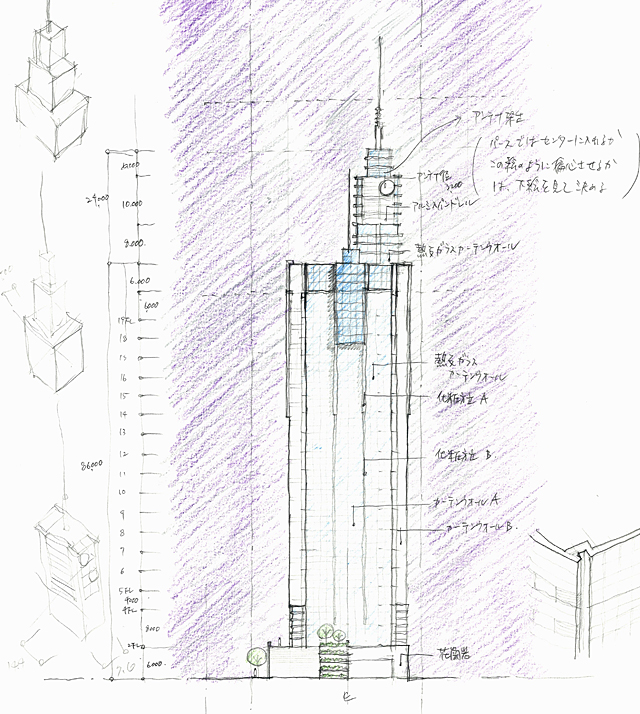 建築設計手描きスケッチ画像