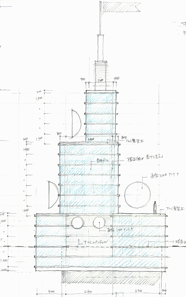 建築設計手描きスケッチ画像