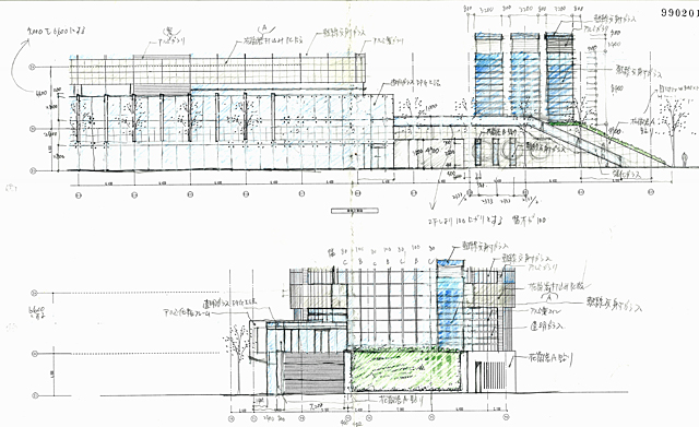 建築設計手描きスケッチ画像