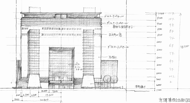 建築設計手描きスケッチ画像