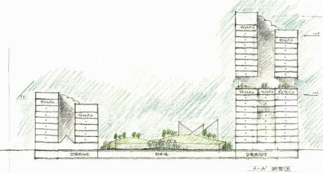 建築設計手描きスケッチ画像