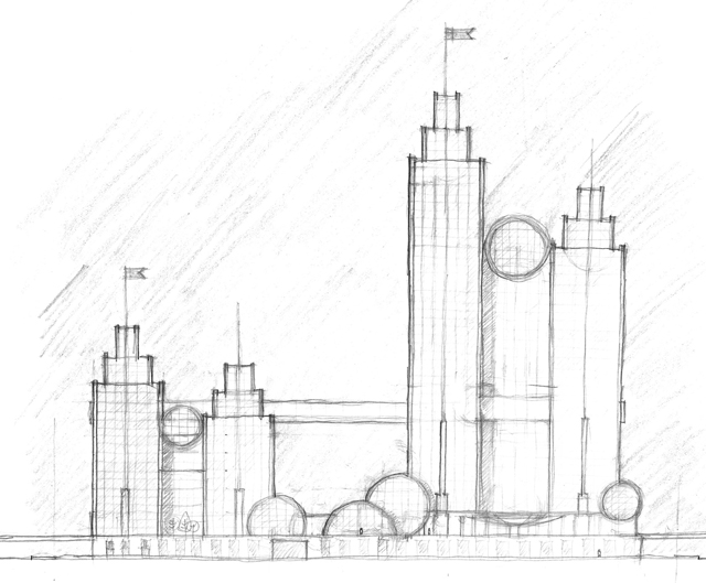 建築設計手描きスケッチ画像