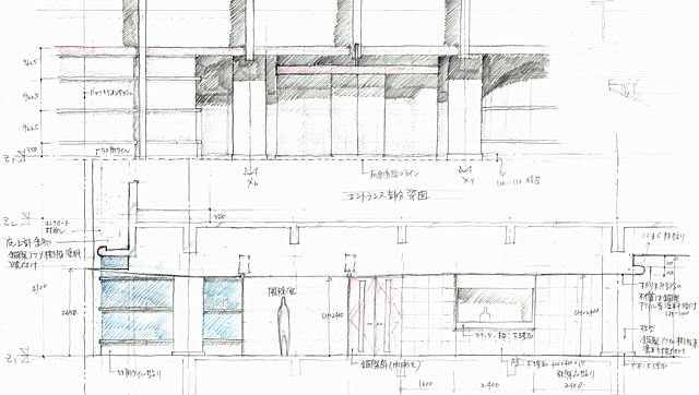 建築設計手描きスケッチ画像