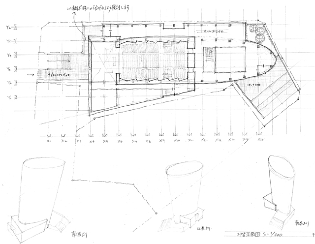 建築設計手描きスケッチ画像