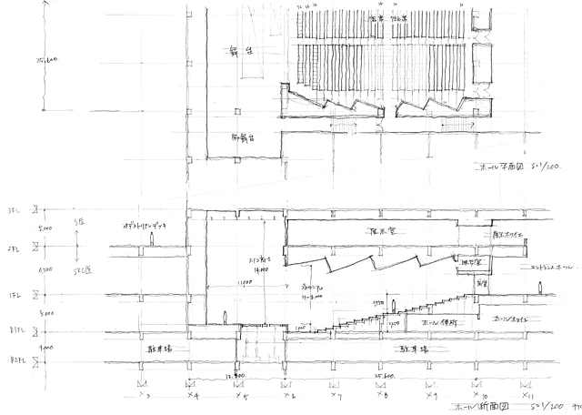 建築設計手描きスケッチ画像