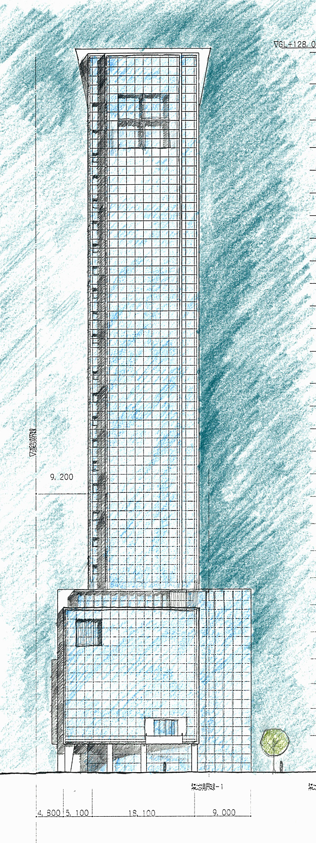 建築設計手描きスケッチ画像