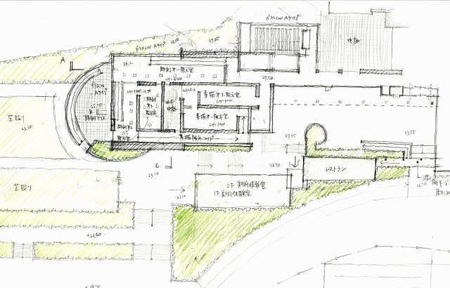 建築設計手描きスケッチ画像