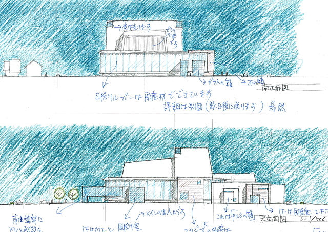 建築設計手描きスケッチ画像