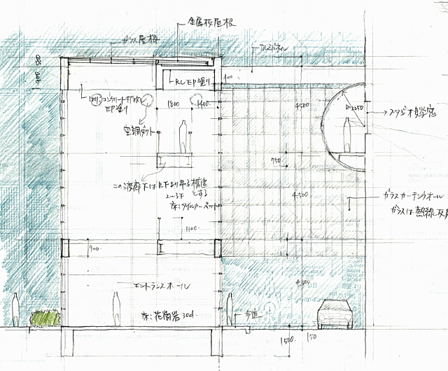 建築設計手描きスケッチ画像