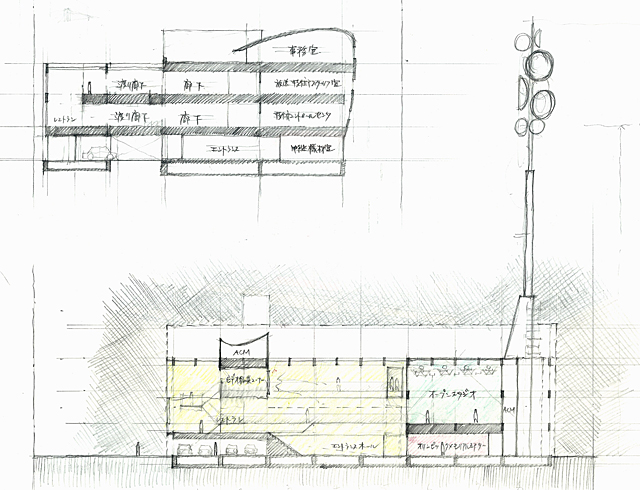 建築設計手描きスケッチ画像