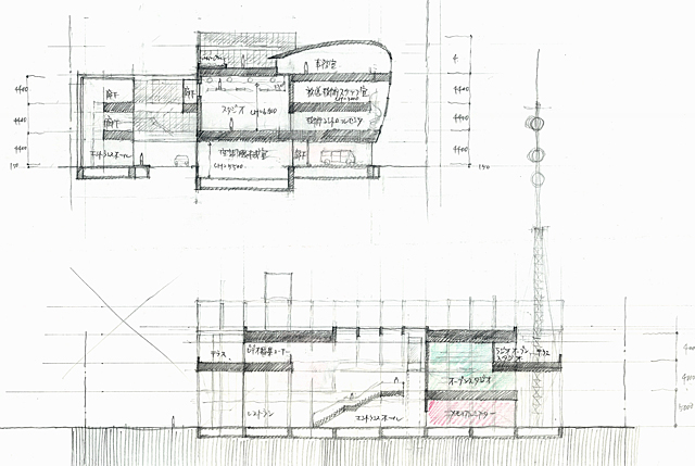 建築設計手描きスケッチ画像