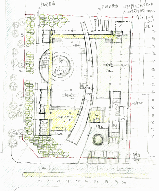 建築設計手描きスケッチ画像