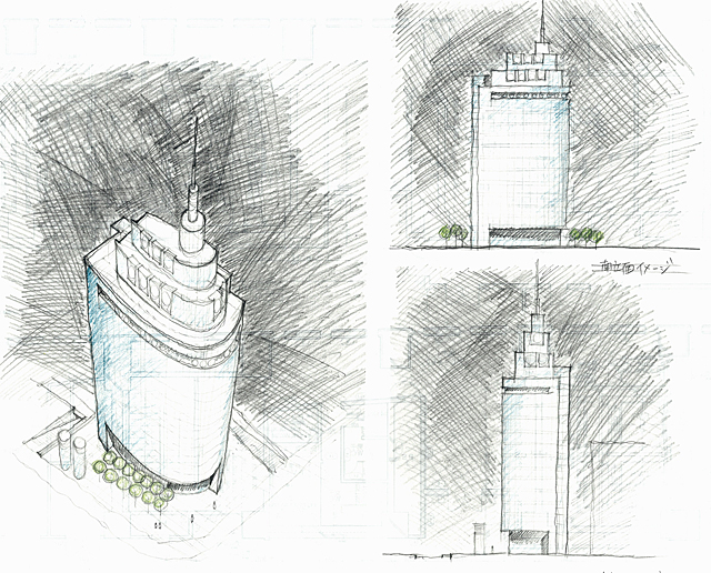 建築設計手描きスケッチ画像